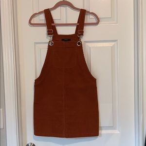 Burnt orange corduroy overall dress